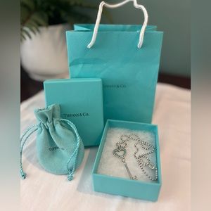 Tiffany & Co. Blue Enamel Beaded Heart Key Necklace with Chain